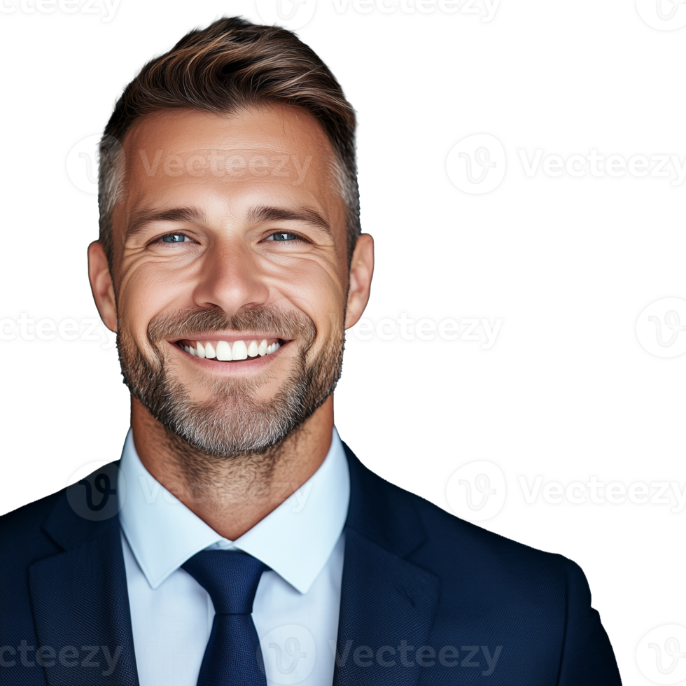 Smiling businessman wearing a suit on a transparent background png