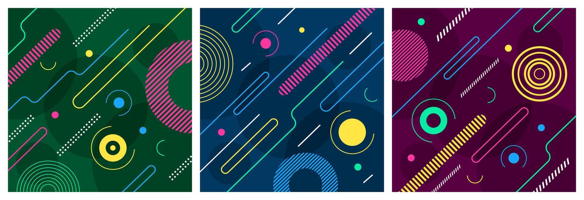 Colorful abstract background set. Overlap layer on dark space with geometric shape decoration. Modern graphic design element rounded lines style concept for web banner, flyer, card, or brochure cover vector