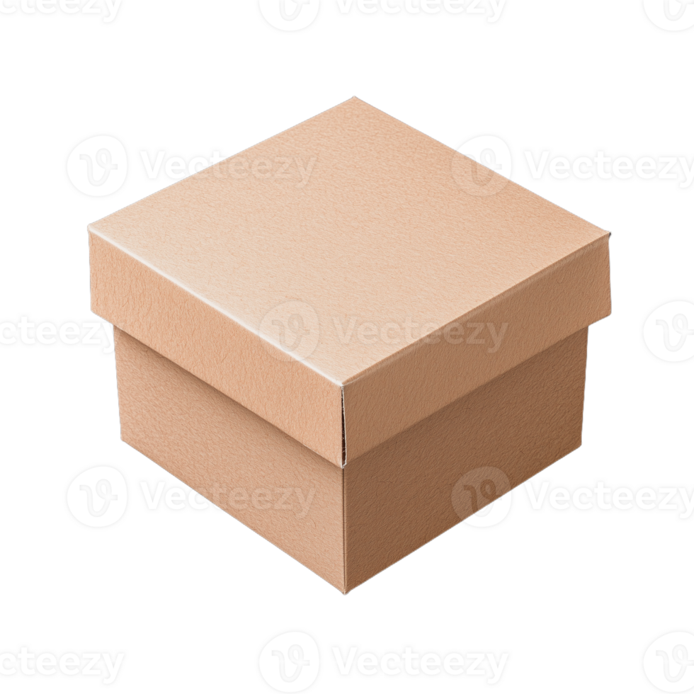 Beige cardboard gift box with lid on a transparent background png