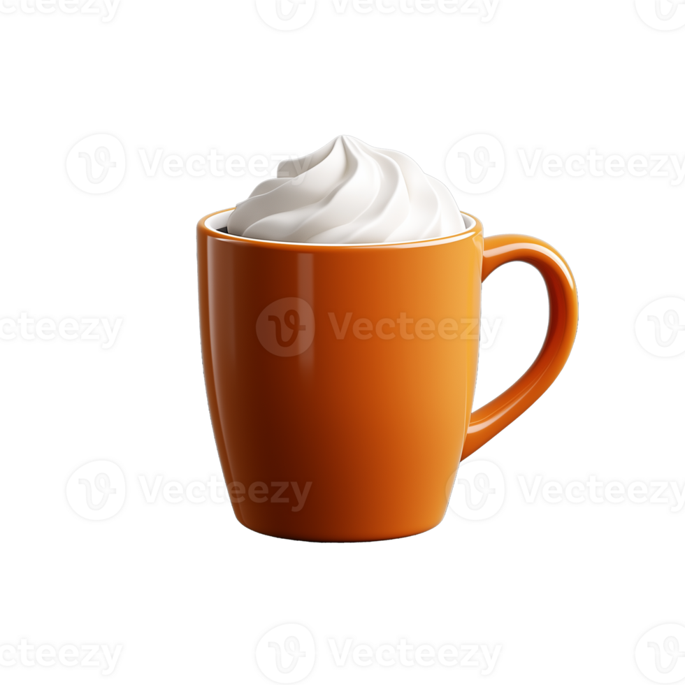 Bright orange mug with whipped cream on a transparent background png