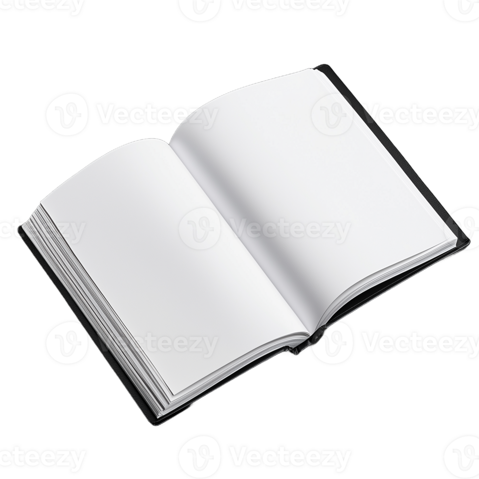 Open blank book with white pages on transparent background png