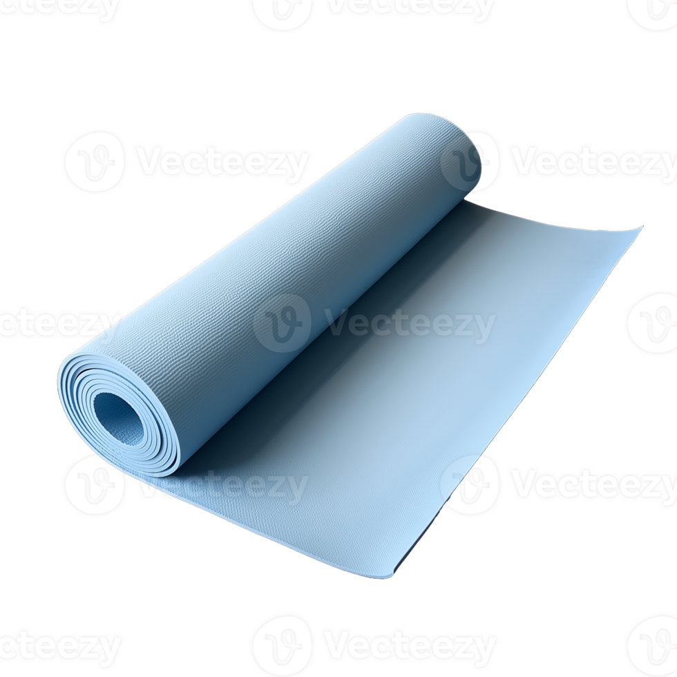 Blue yoga mat rolled on transparent background for fitness or exercise png