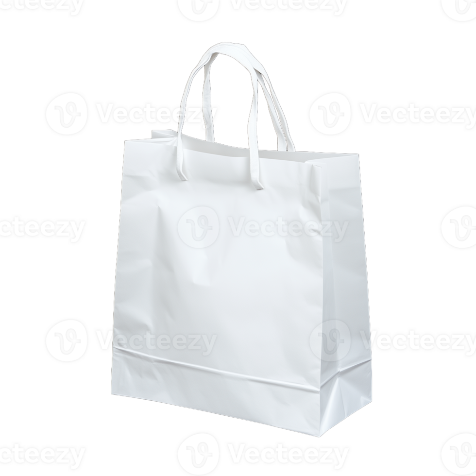 White paper shopping bag with handles on transparent background png