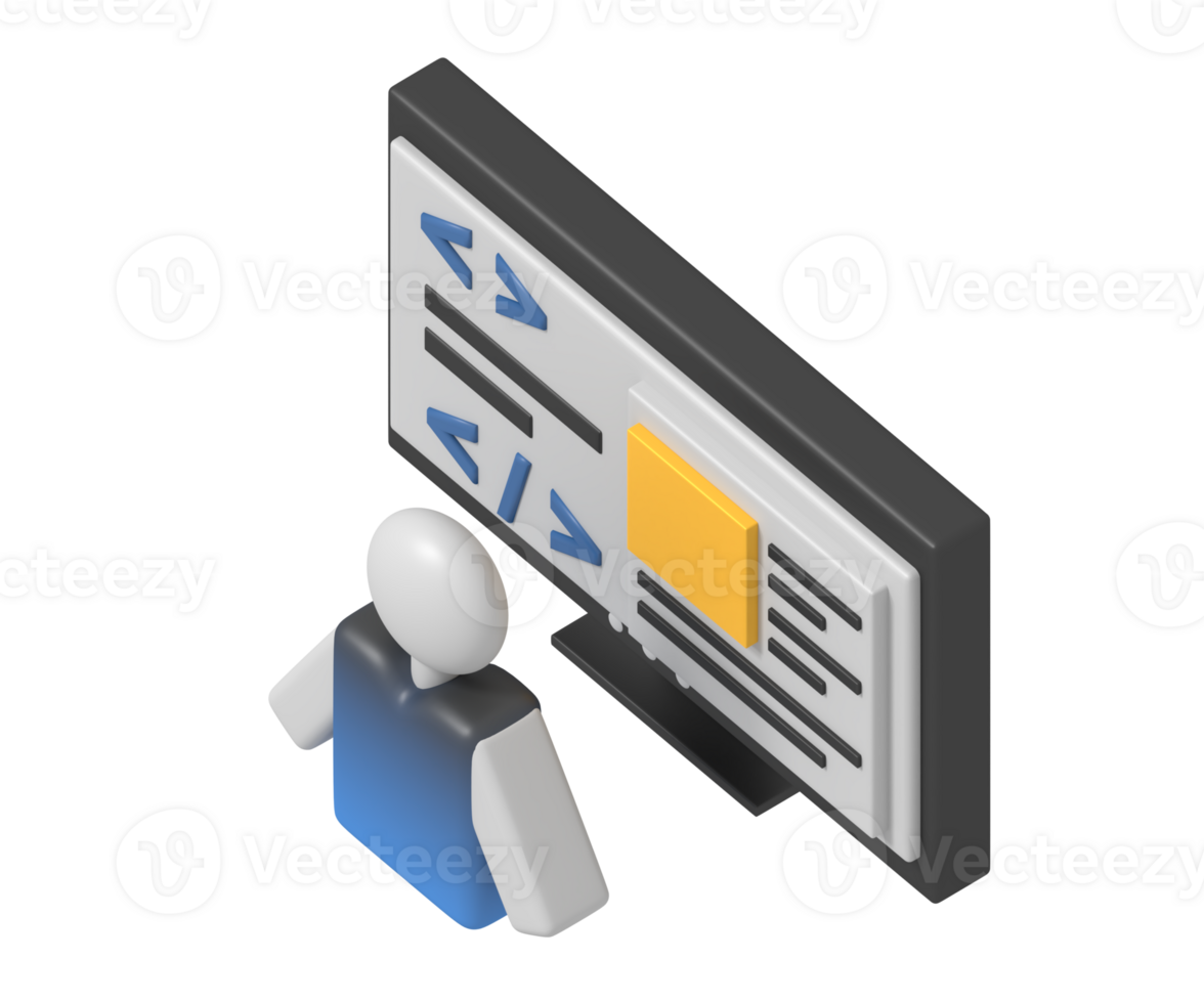Programmer coding Website isometric style png