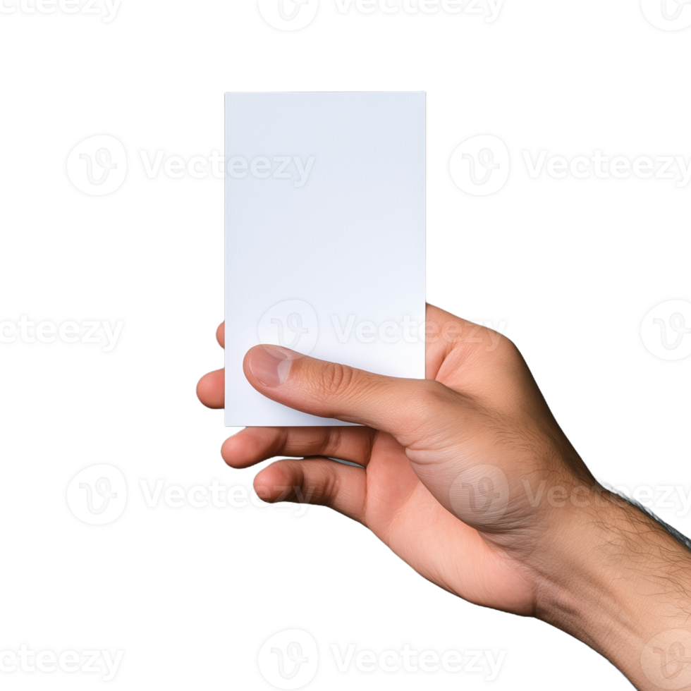 Hand holding blank business card on transparent background png