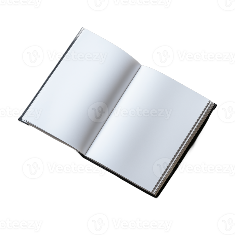 Open blank book ready for writing or drawing on a transparent background png