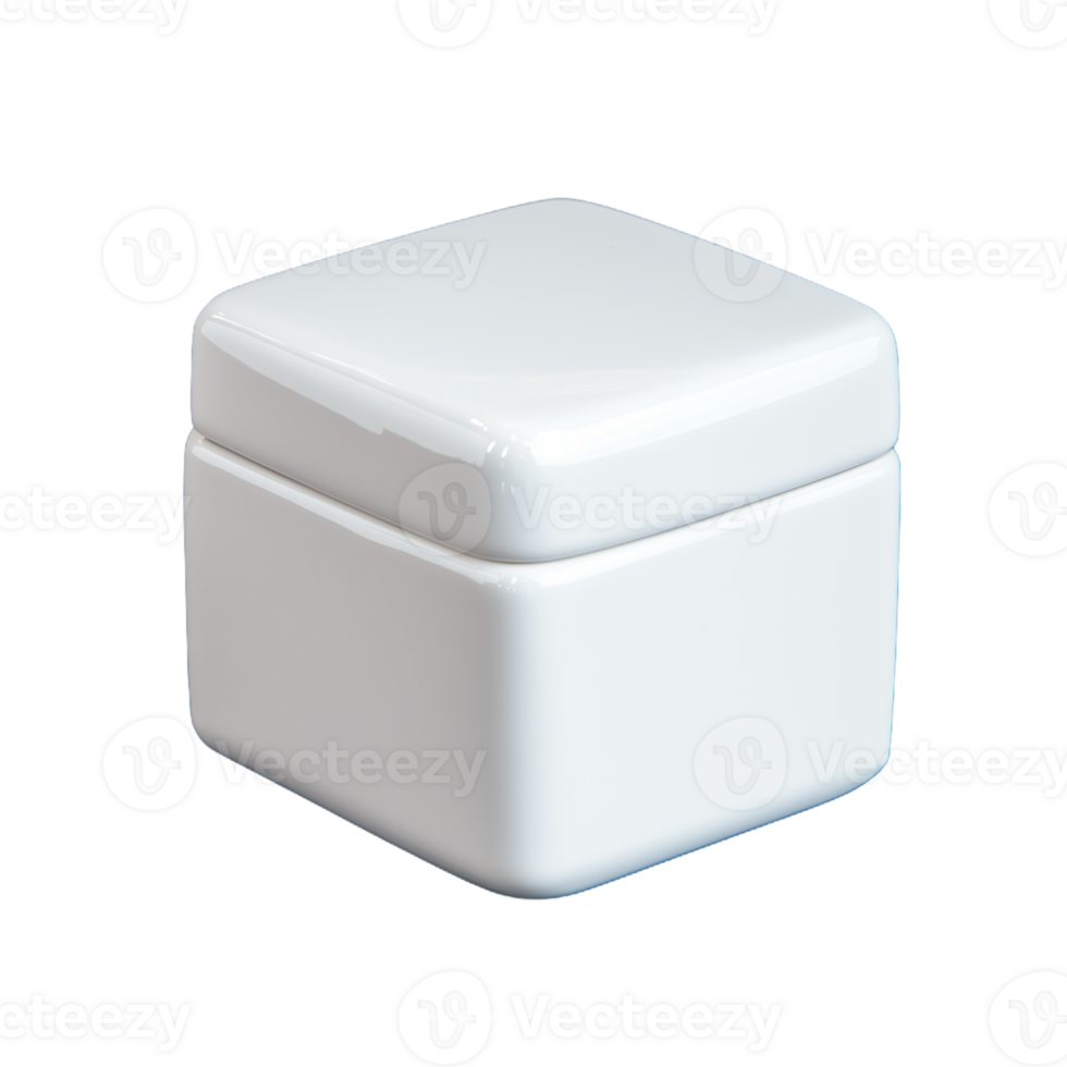 Minimalist white ceramic box with lid on transparent background png