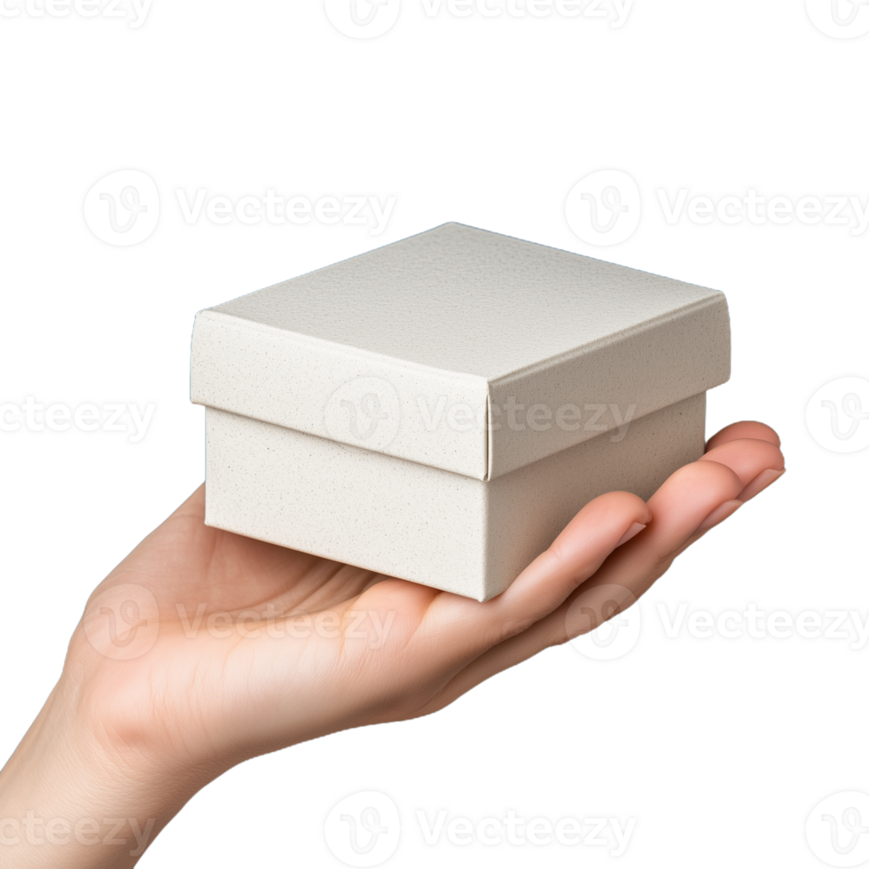 Hand holding a small gift box on a transparent background png