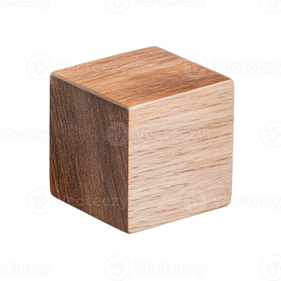 Natural wood cube isolated on transparent background for design projects png