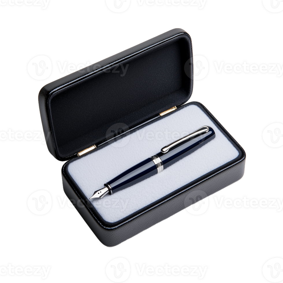 Elegant fountain pen displayed in a luxurious gift case png