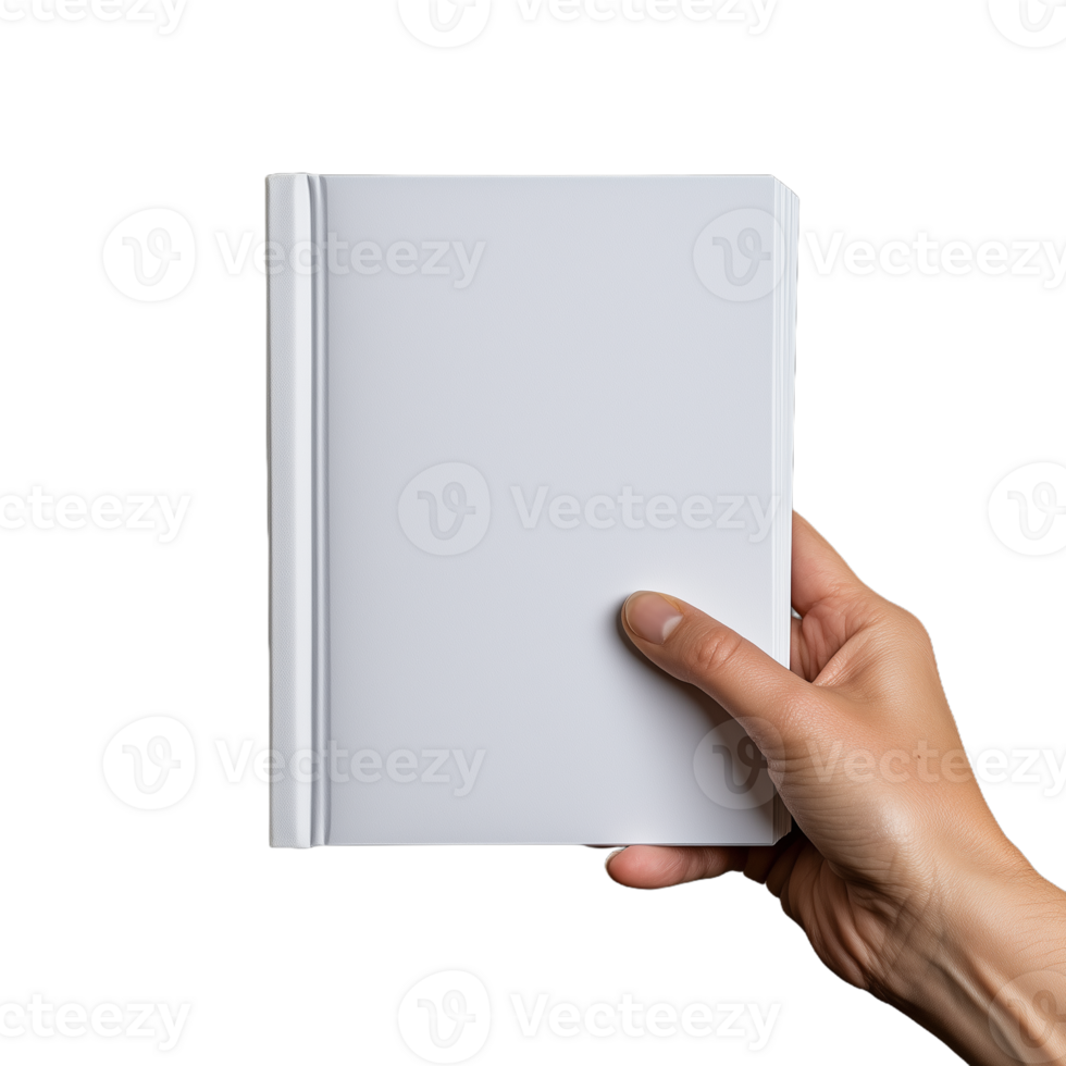 Person holding blank book with a transparent background png