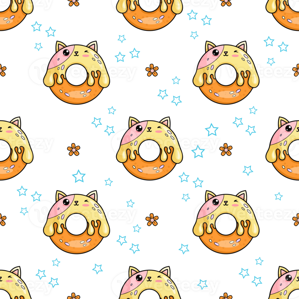 Seamless pattern with cute donut cat character png