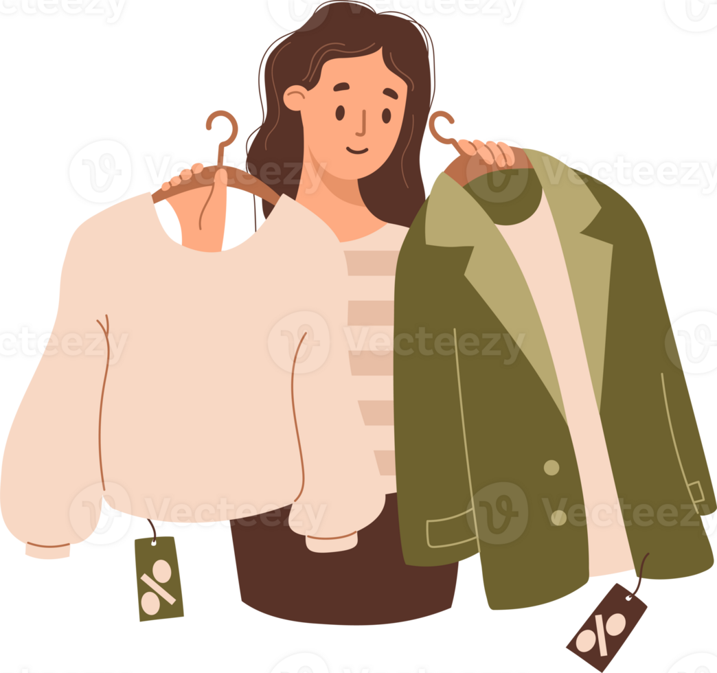 Shopping. Woman choosing clothes on sale png