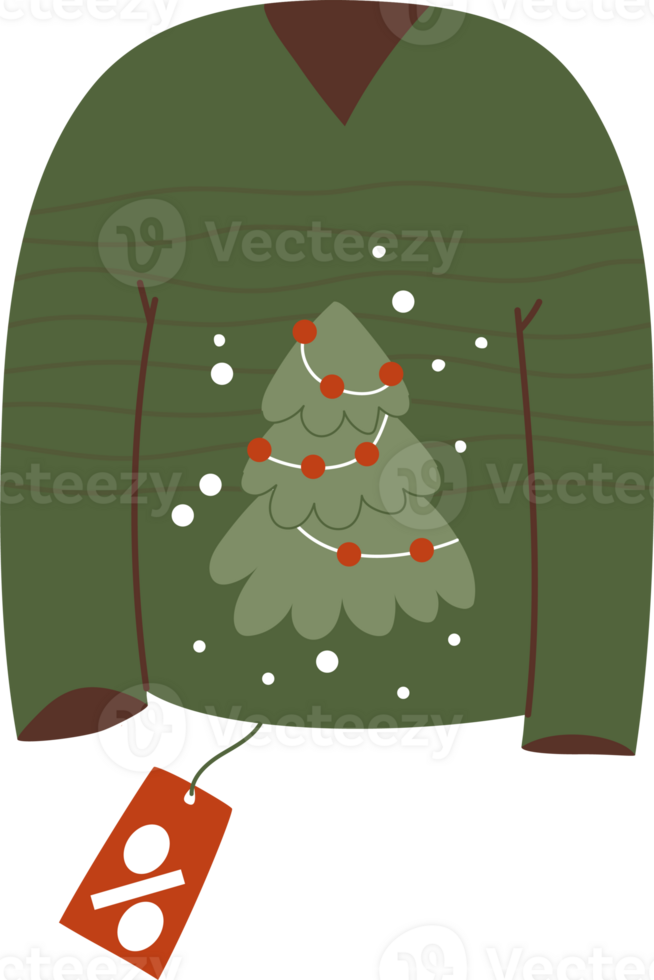 Christmas ugly sweater with tree with price tags png