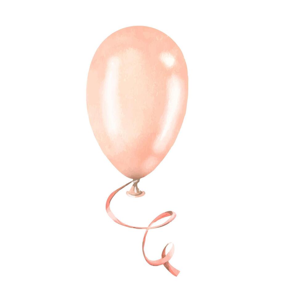 Pink balloon with ribbon. Watercolor illustration, hand drawn. Isolated object on a white background vector