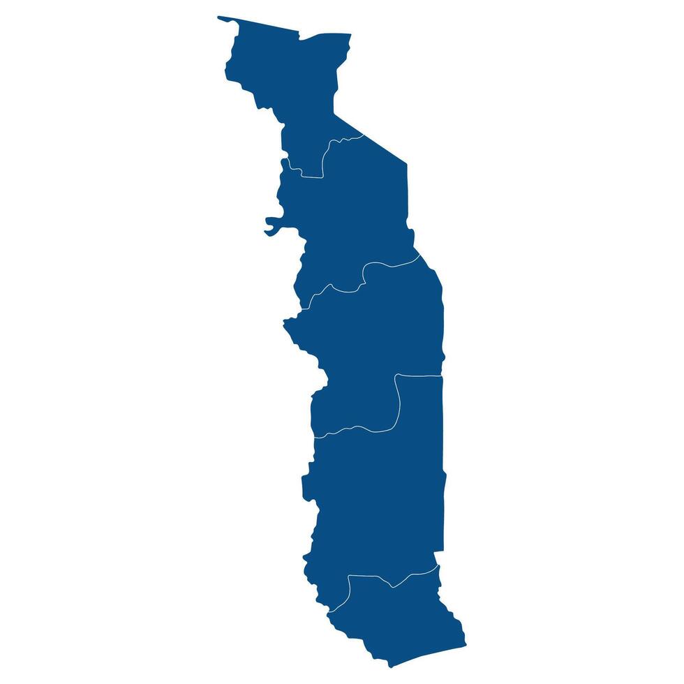 Togo map. Map of Togo in administrative provinces in blue color vector