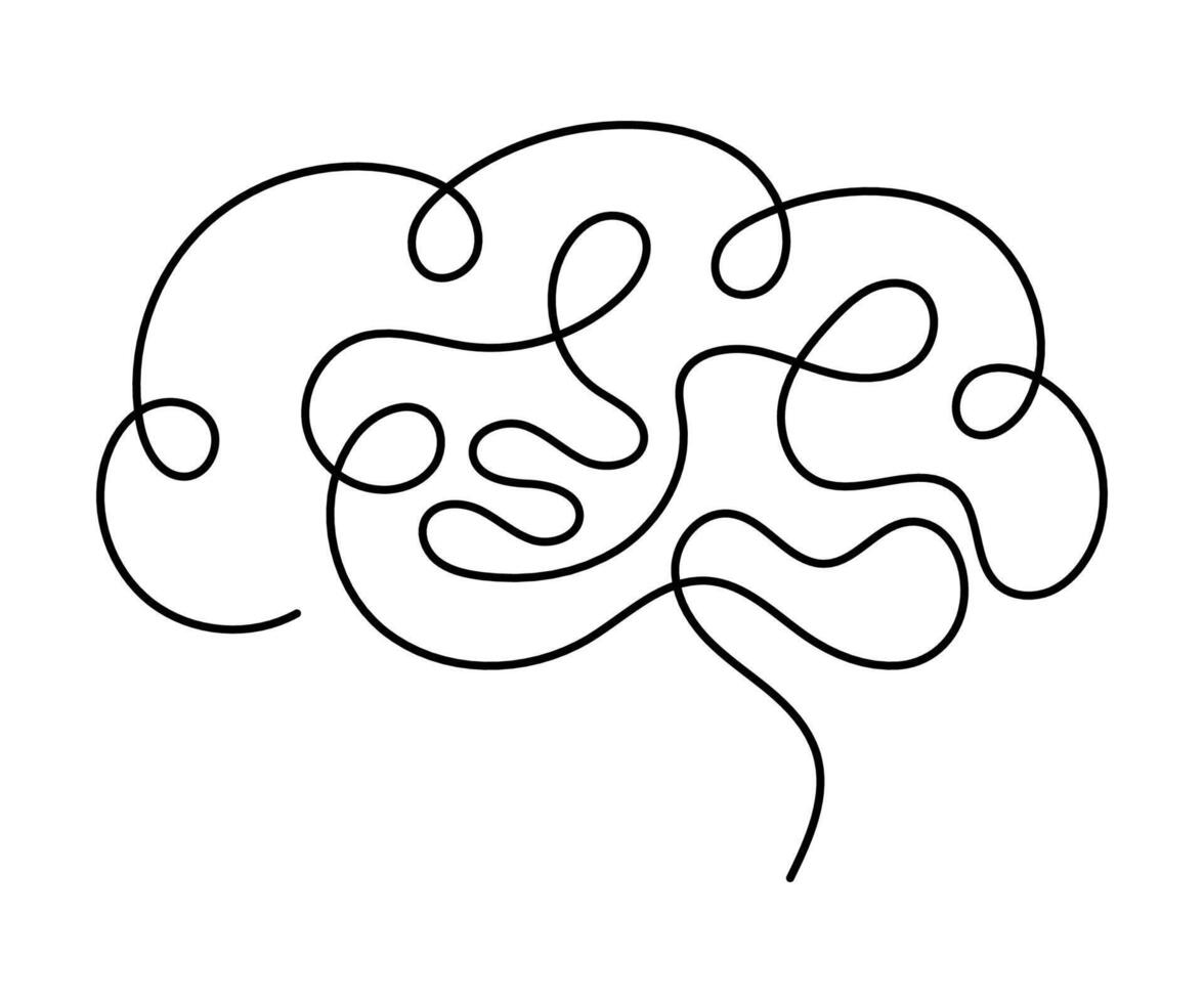 Human Brain. Human brain continuous unilinear drawing. Psychological counselling. Medical help. Stroke vector
