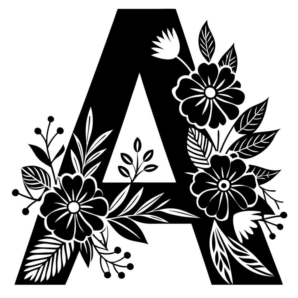 Floral Alphabet Letter A silhouette illustration vector