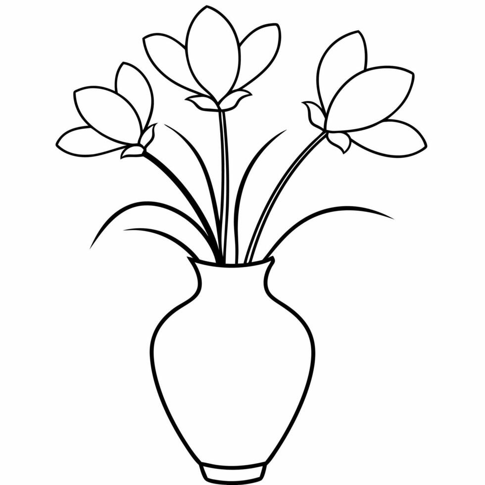 Beautiful freesia flower on a vase line art illustration vector