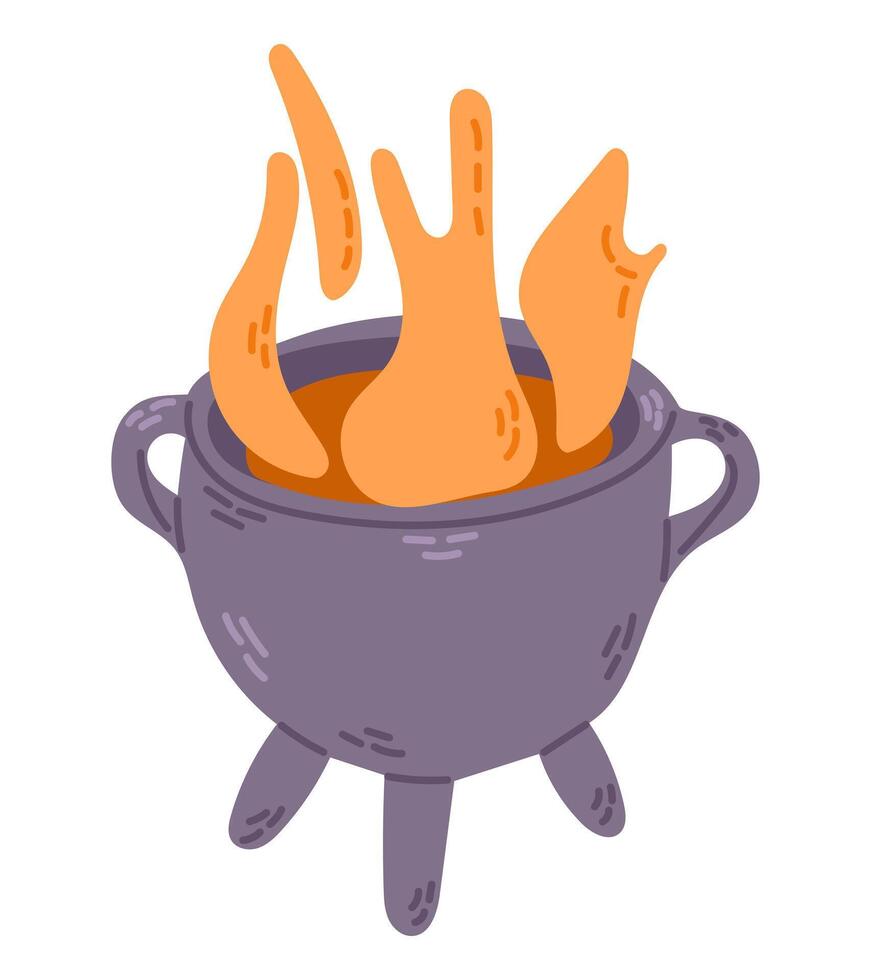 Halloween witchy hand drawn cauldron with boiling potion. Cute design for Halloween isolated on white background. Mystical design for autumn holiday. vector