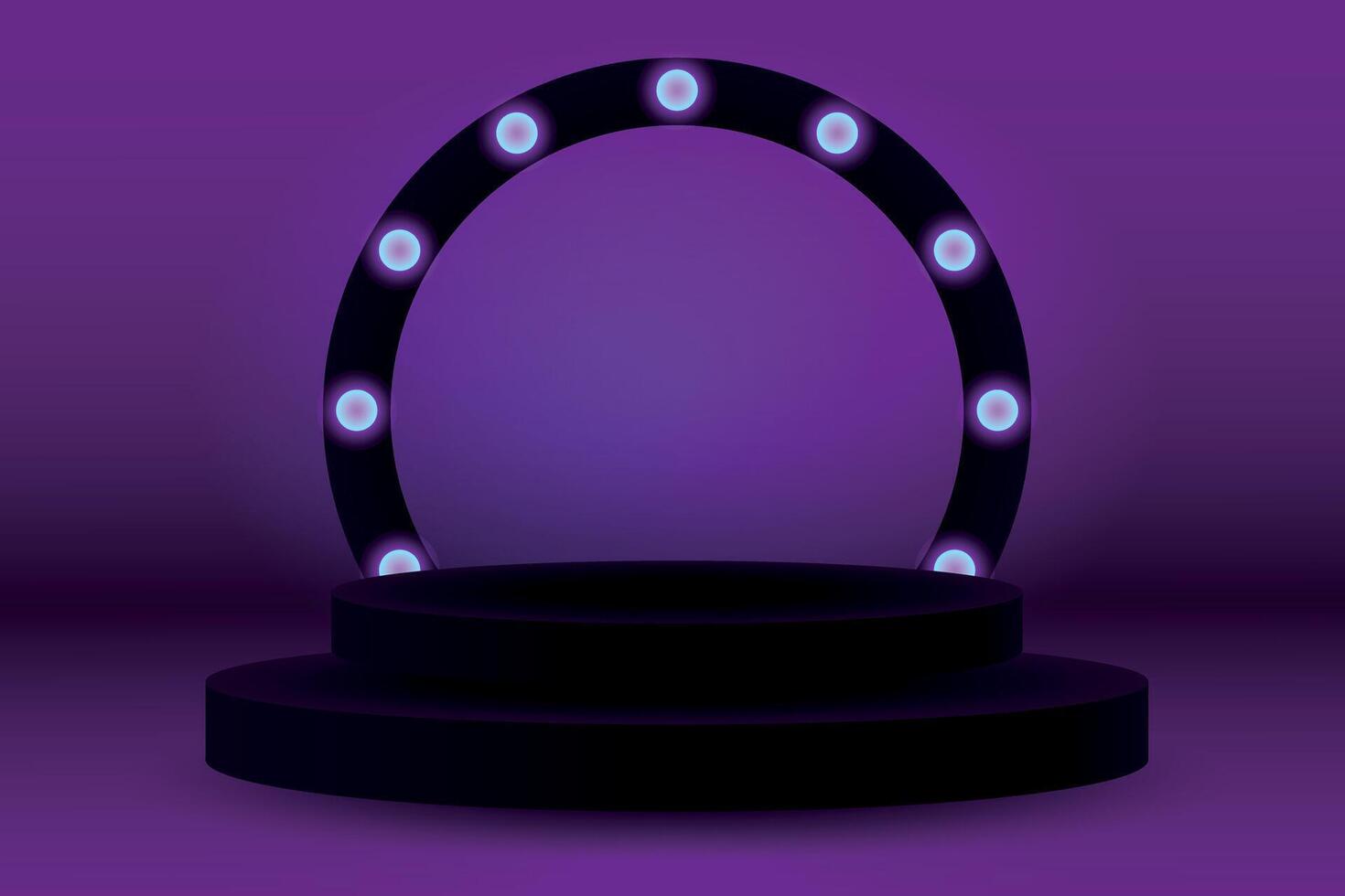 Stage, podium with 2 dark steps illuminated in the form of a circle. vector
