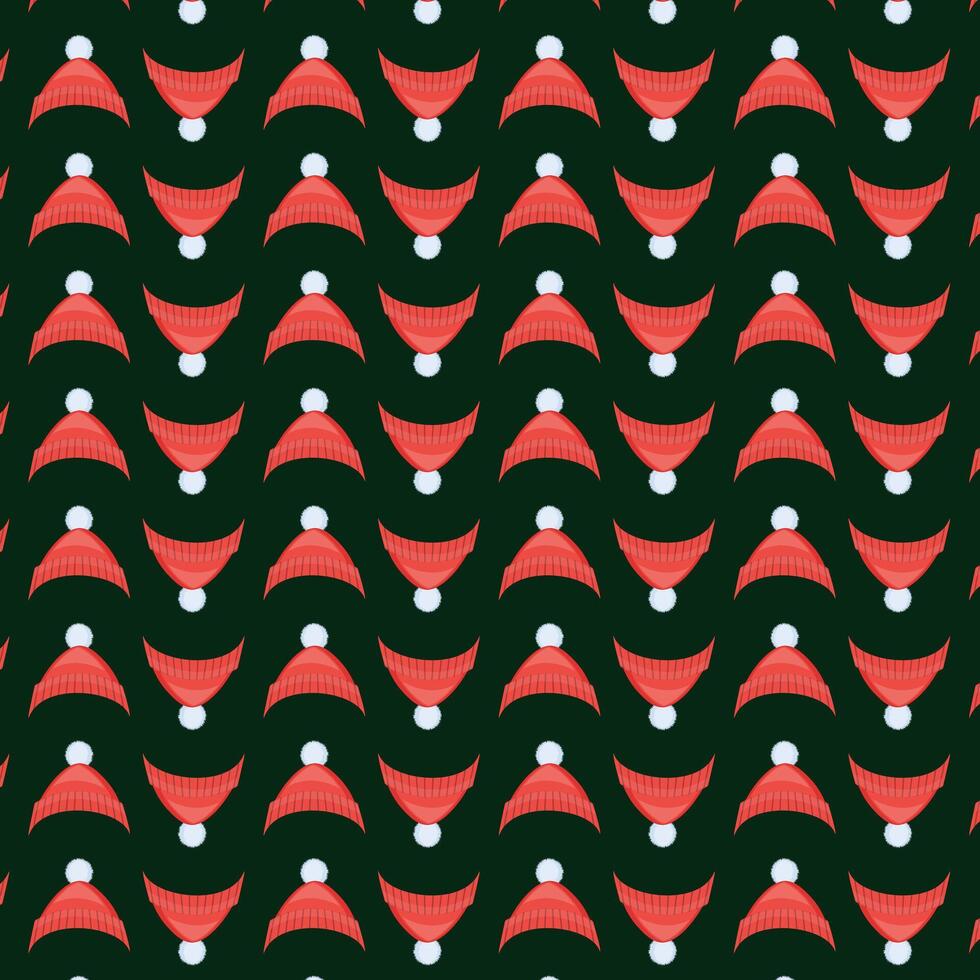 Seamless repeating pattern of winter red hats. vector