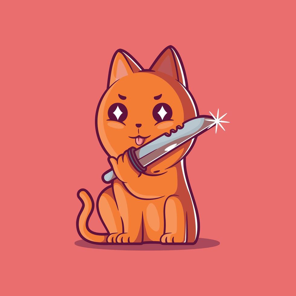 Cute Cat Character holding a knife. vector