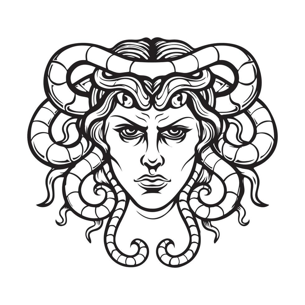 Medusa Greek Myth Stock logo design image isolated on white background. vector