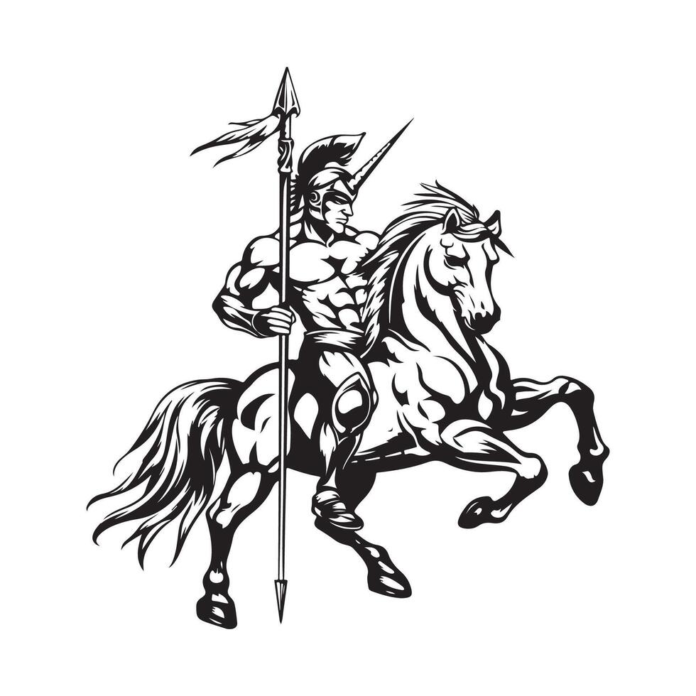 Knight With A Spear Riding A Horse Cut Out Silhouette Stock Illustration vector