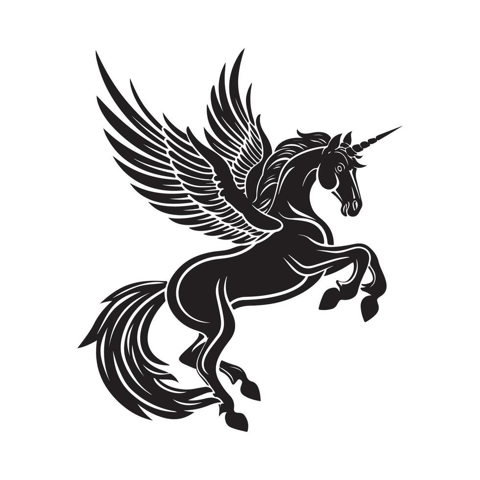 Drawing Pegasus silhouette on white background isolated image vector