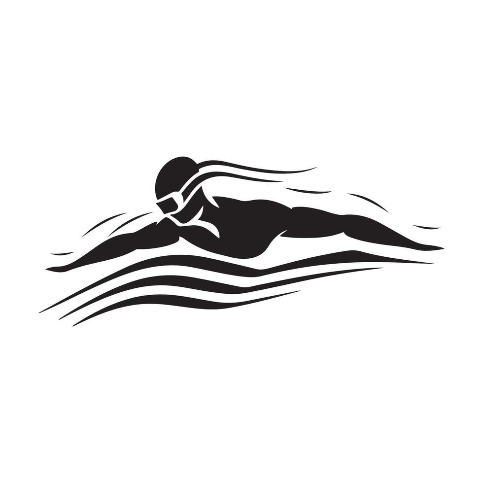 Simple Swimming Pool Silhouette Sea Ocean Water Wave Logo design inspiration vector