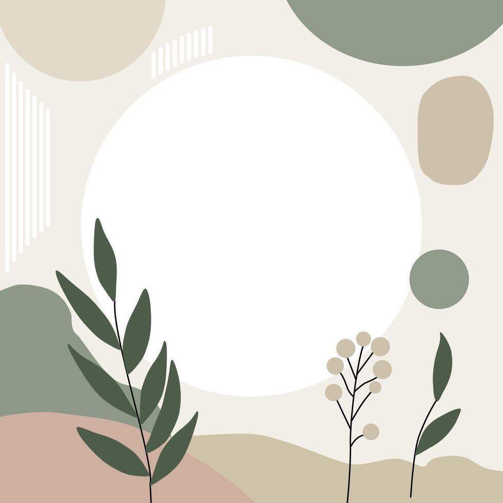 Trendy botanical abstract with calming hues of sand, olive green, and clay. Featuring artistic leaves, gentle curves, and modern geometric accents for a stylish, nature-inspired vibe. Free vector