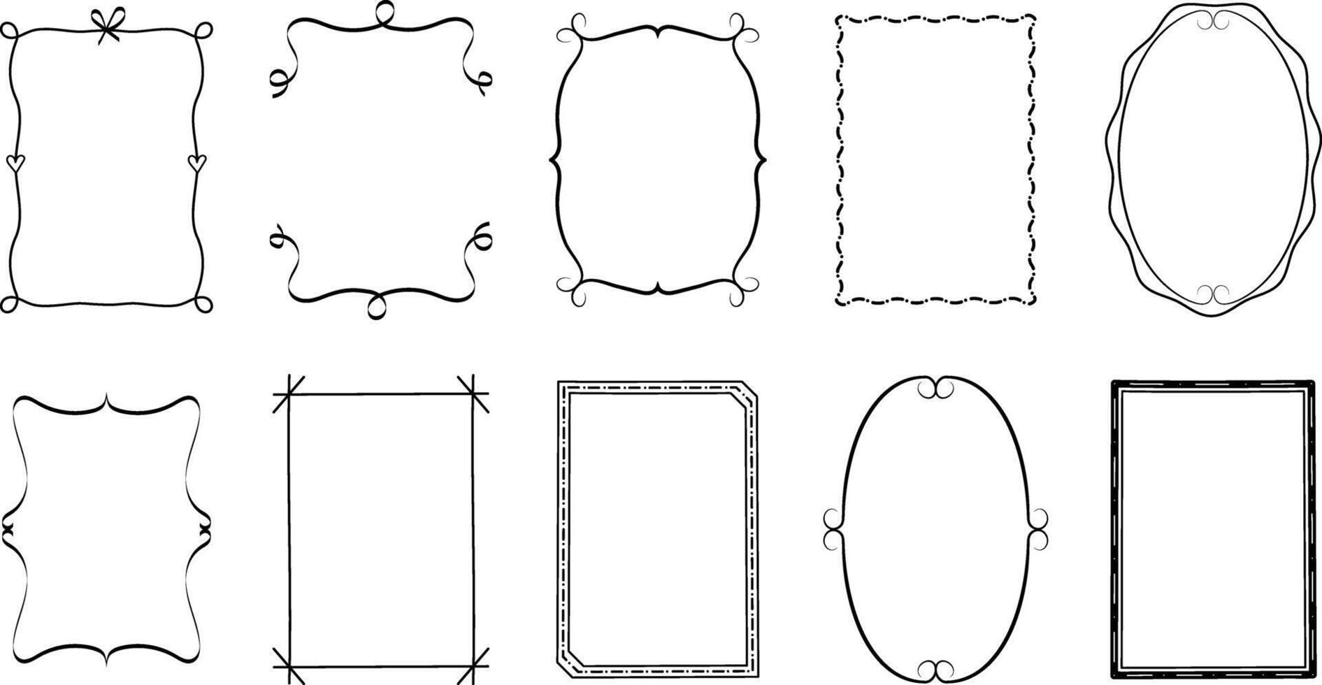 Artistic, Stylish Hand Drawn Wavy Border Frame Set vector