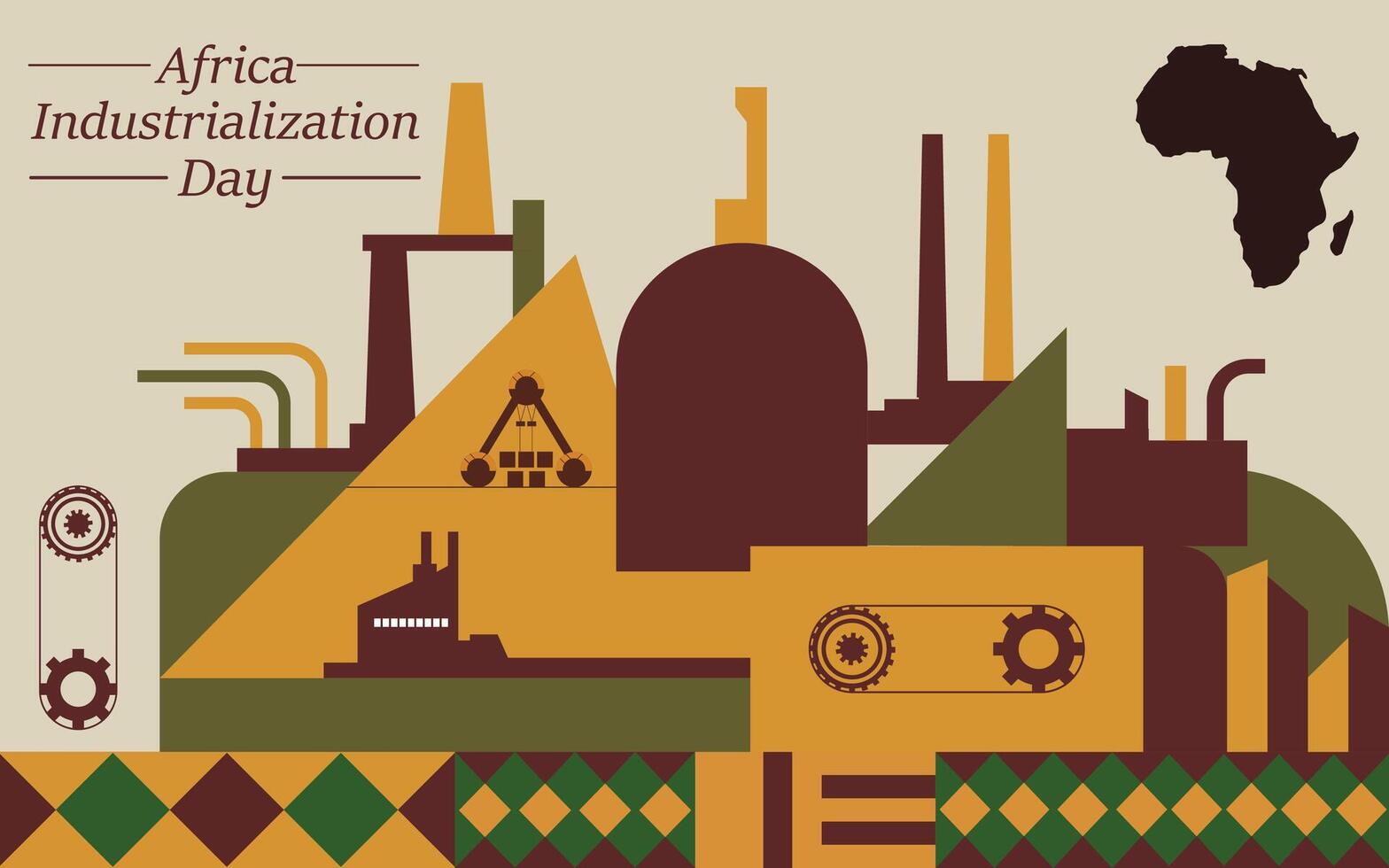 Africa industrialization day poster with a factory and a map vector