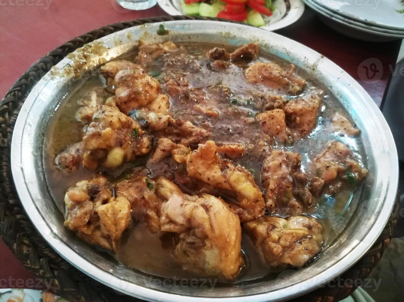 Mutton and chicken are versatile proteins used in a variety of dishes. Mutton delivers rich flavors for curries and stews, while chicken is tender and great for grilling or roasting. Both are seasoned photo