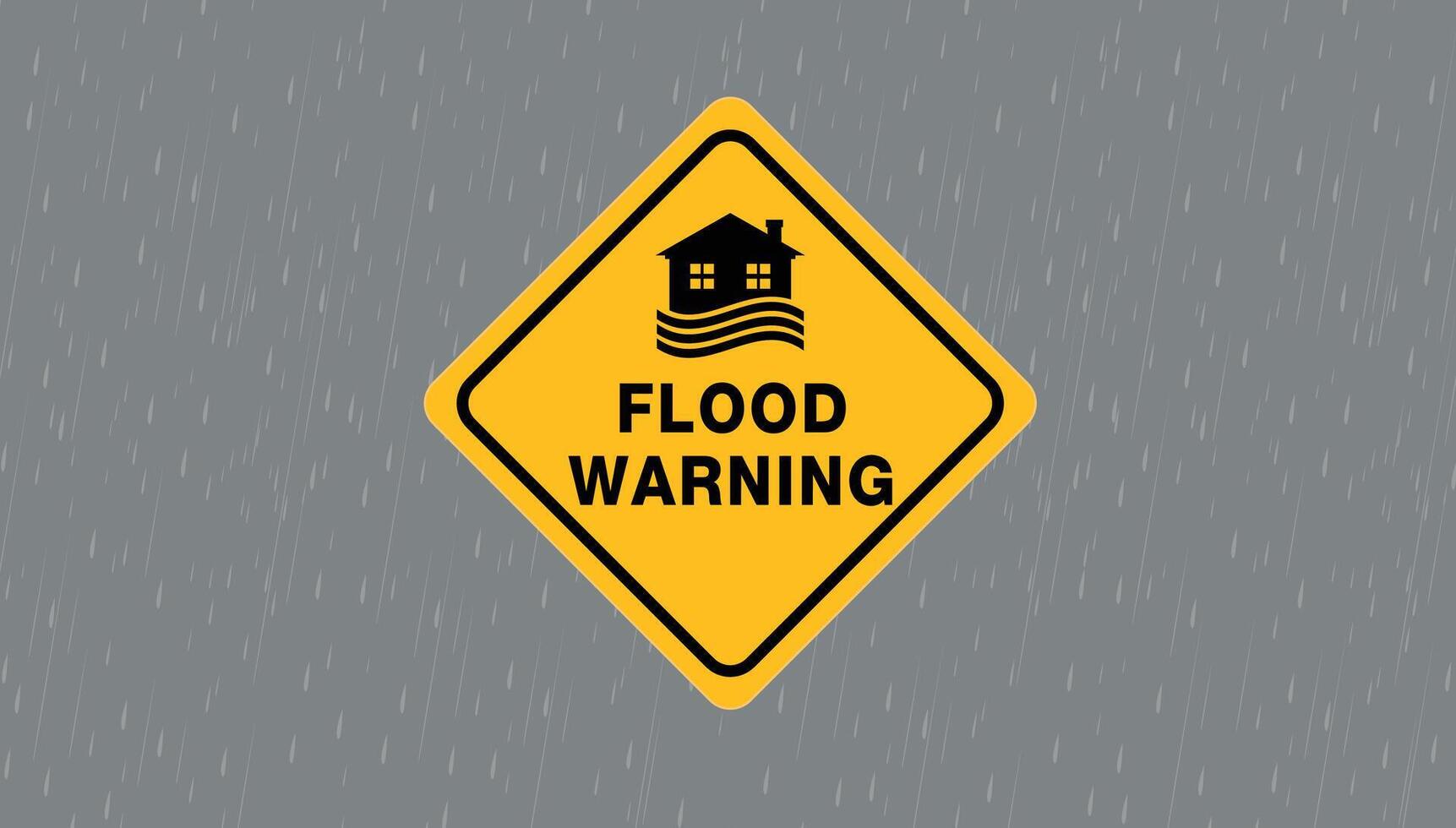 flood warning sign on sky background, caution sign flood sign , clouds and rain vector