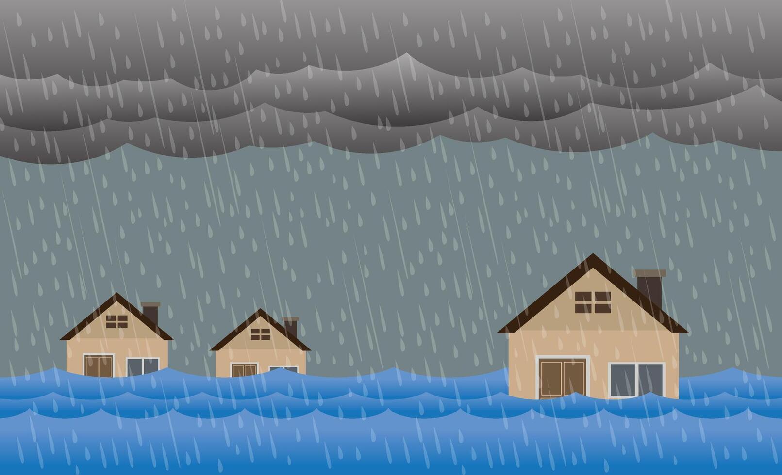 Heavy rain in dark sky, flood vector
