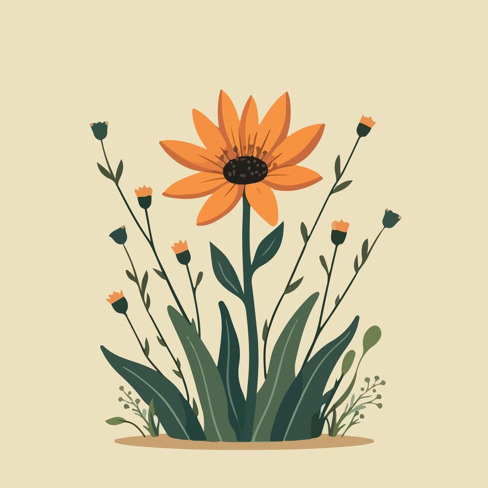 a drawing of a flower with the word sun on it. vector