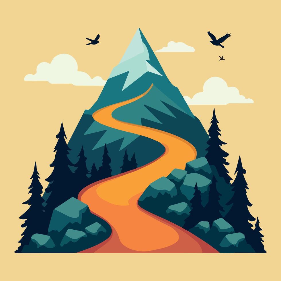a mountain with a road that has a road that says waterfall . vector