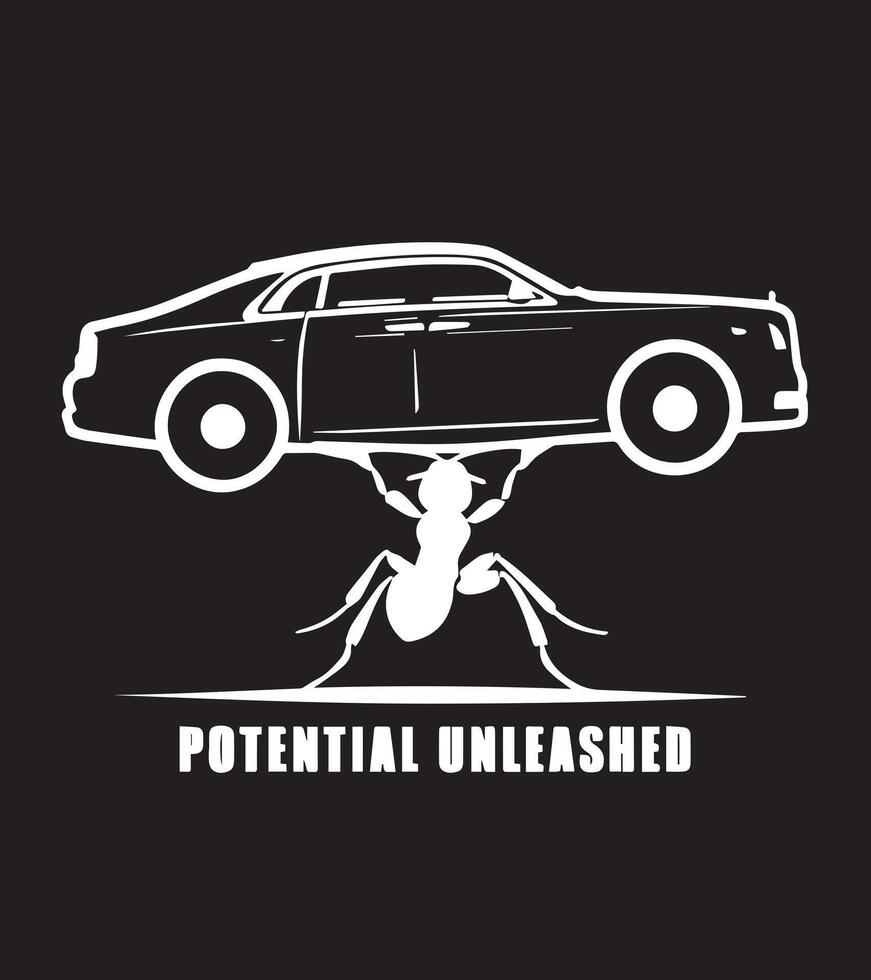 a black t-shirt desig with a ant and a car vector