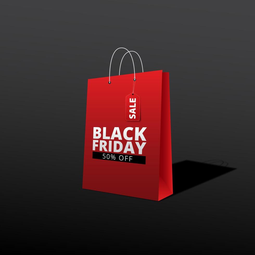 Red Shopping Bag With Black Friday 50 Percent OFF Text Banner vector