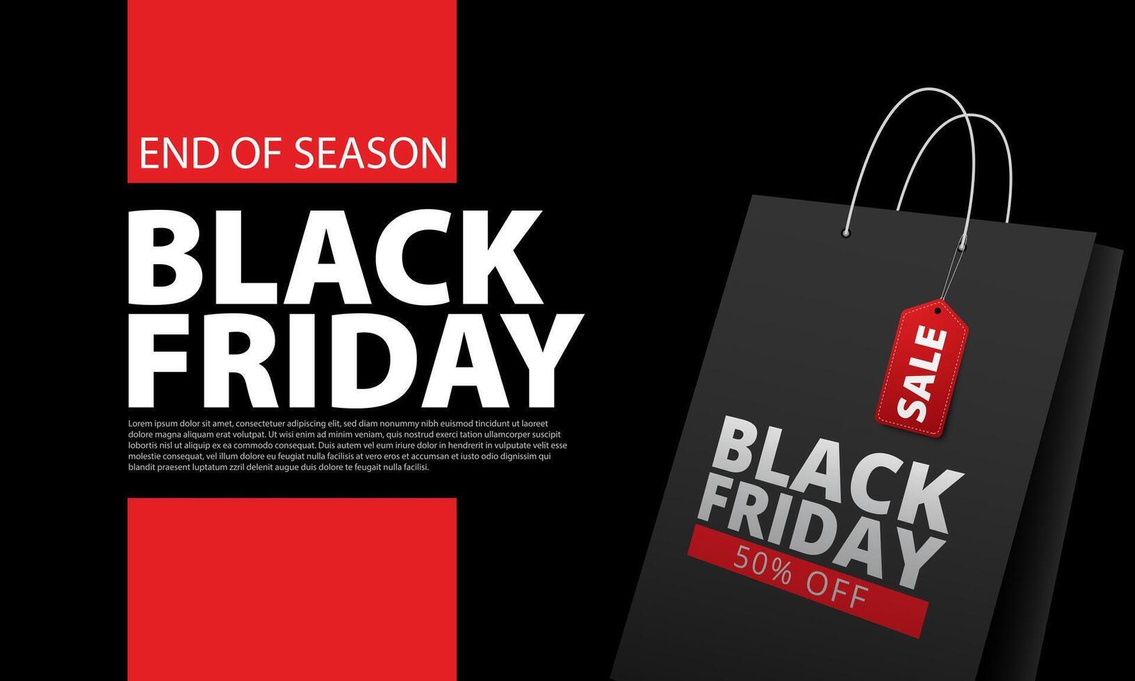 Black Shopping Bag With Black Friday 50 Percent Off Text Banner For Black Friday Holiday vector