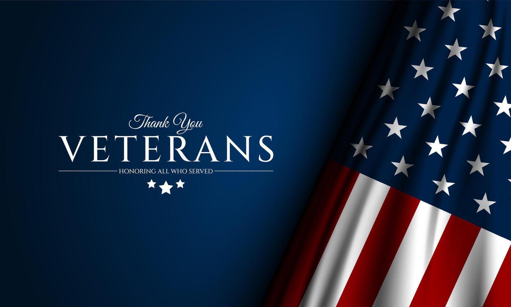 Thank you veterans, honoring all who served text and American flags background illustration vector