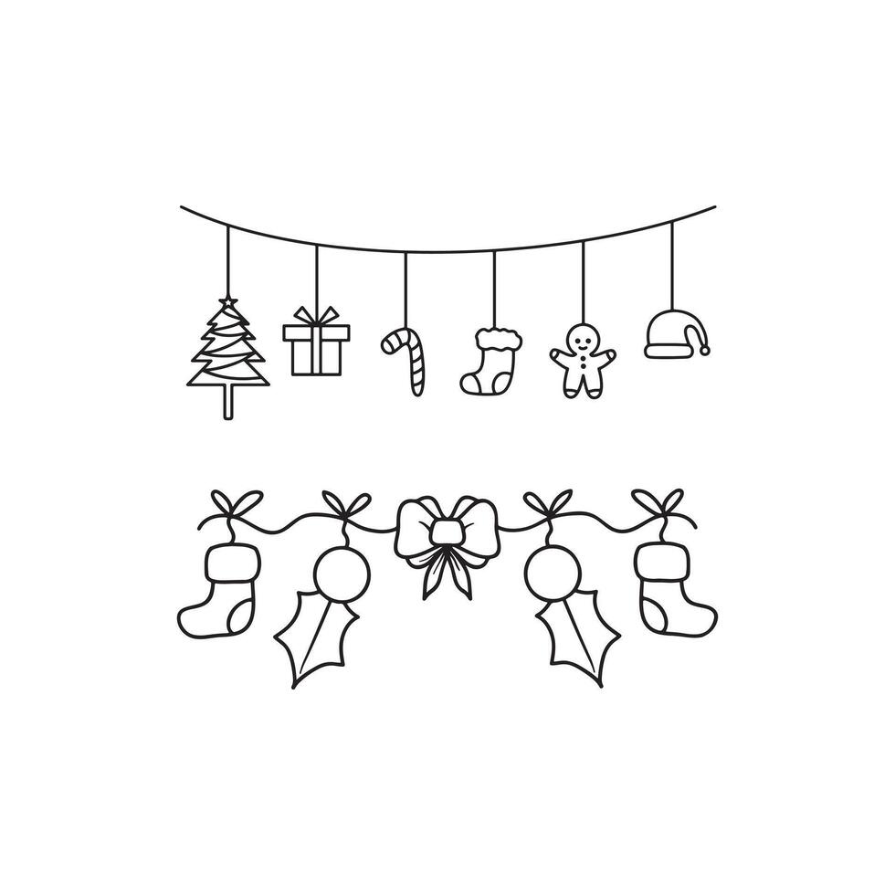 Set of Christmas Design Elements line art illustration. vector