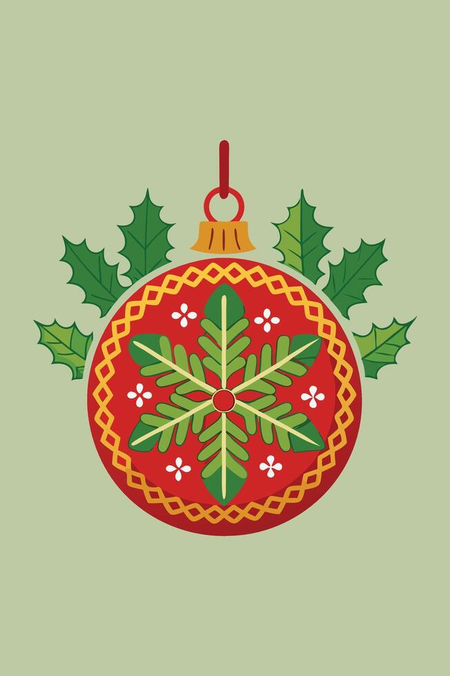Christmas Ornament with Holly and Pine Embroidery Design. vector