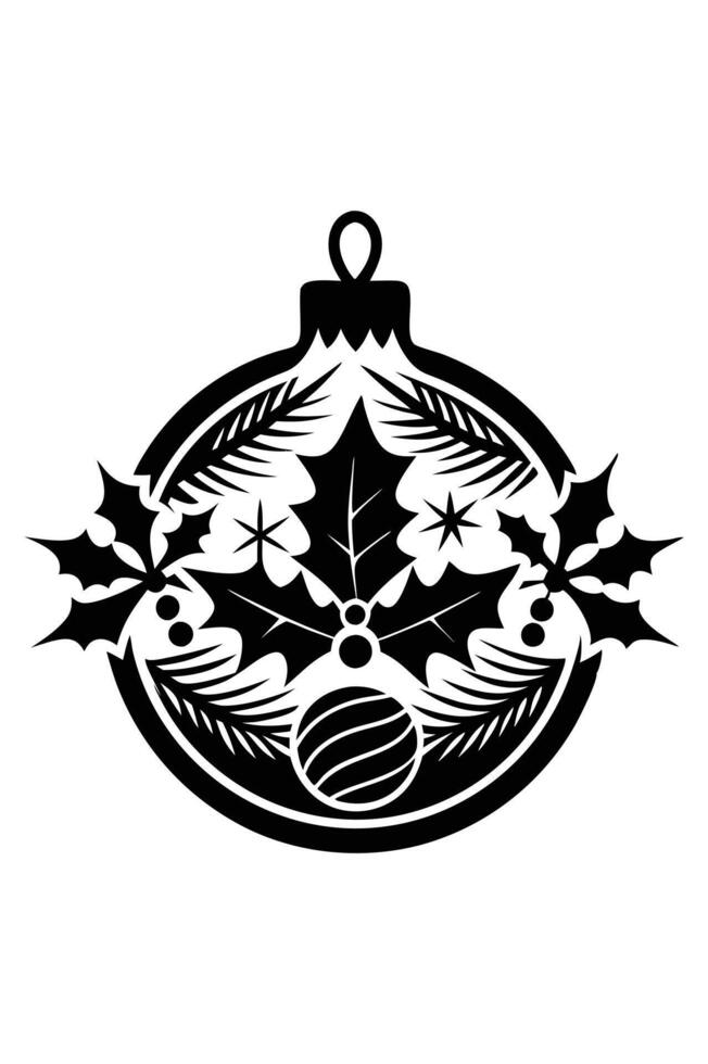 A black and white image of a Christmas ornament with a star on it. vector