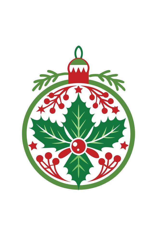 A green ornament with a red and white flower on it. vector