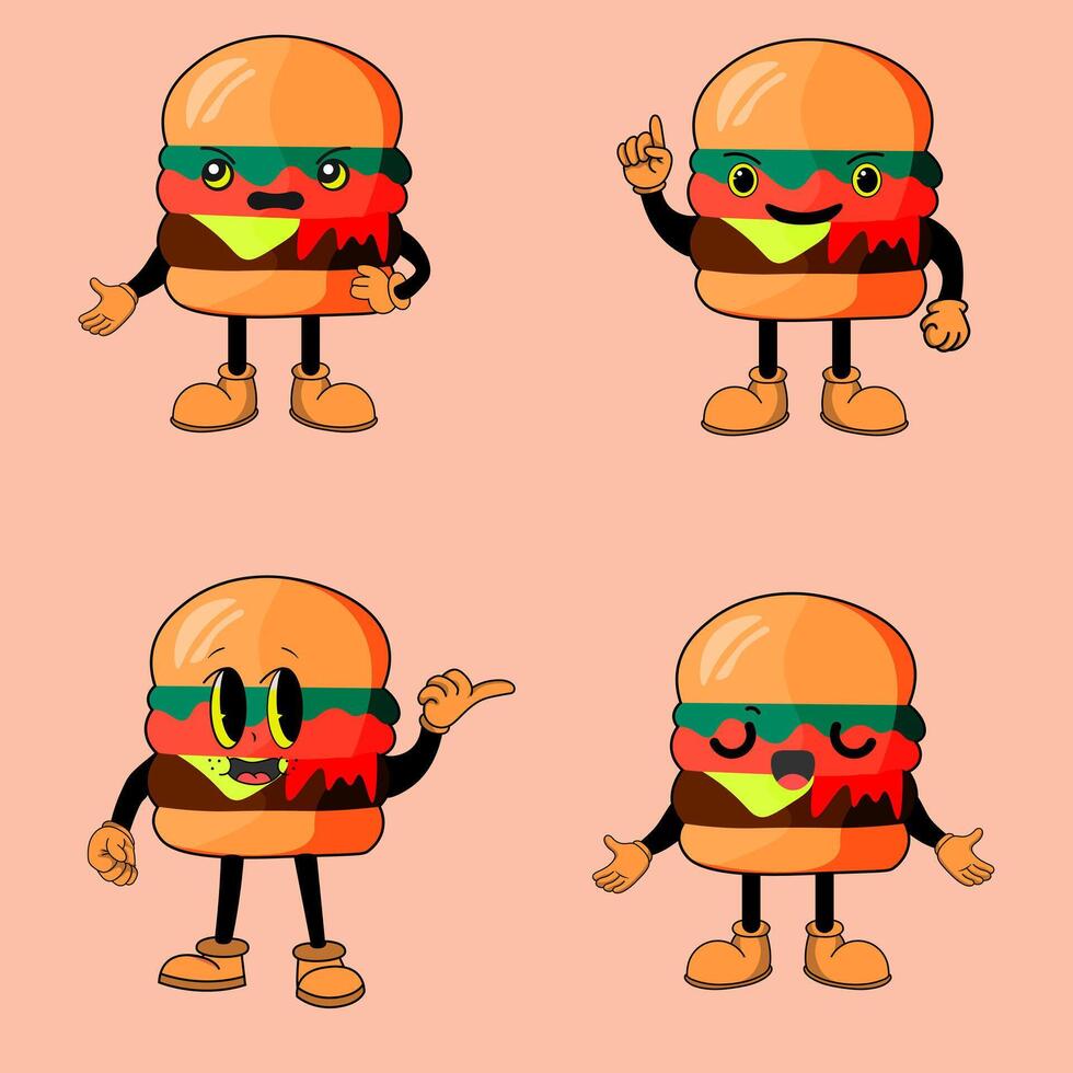 Cheeky Burger Character Illustrations vector