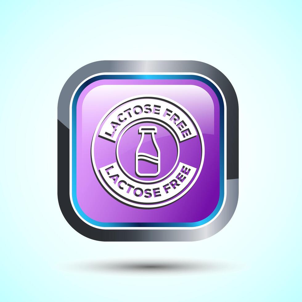 Lactose Free Icon Design Illustration, Healthy Food Concept, Pink Color Square Button Design vector