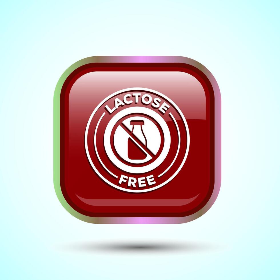 Lactose Free Icon Design Illustration, Healthy Food Concept, Red Color Square Button Design vector